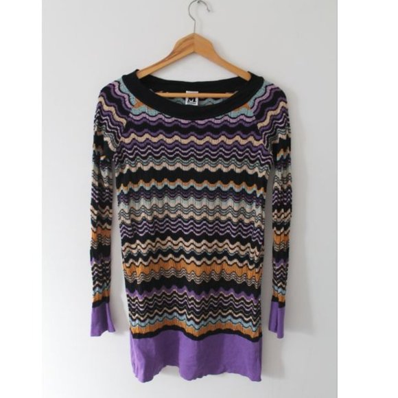 M Missoni Merino Wool Blend Zip Zag Long Sleeve Tunic Knit Top Size EU 44 - Picture 2 of 8